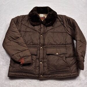 VTG 70s 80s Walls Blizzard-Pruf Brown‎ Quilted Insulate Jacket Fur Collar USA XL